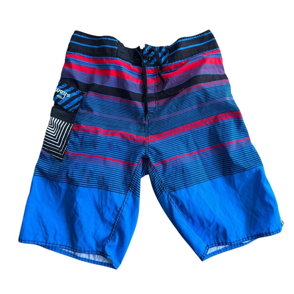 Castaways Mens Striped Board Shorts Blue Red Black Swim Trunks Size XL 36